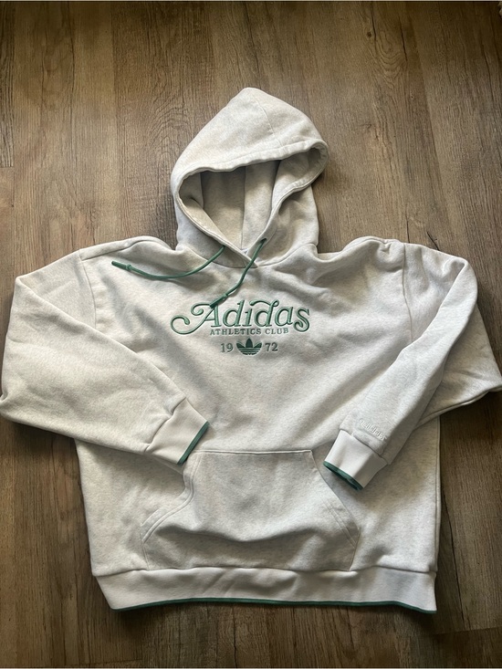 adidas Tops - adidas originals Gray Hoodie with Green Logo and Trim - Athletics Club Pullover